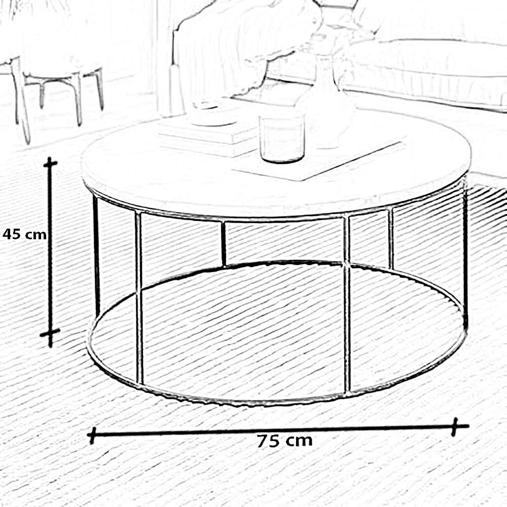 ترابيزة قهوة ستيل بسطح رخام، 75*75*45 سم