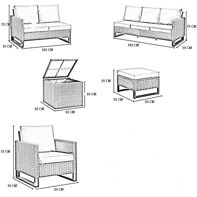 طقم خارجي ستيل و دوبار، 9 قطع