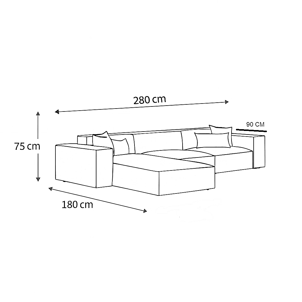 ركنة خشب زان، 280*180*75 سم