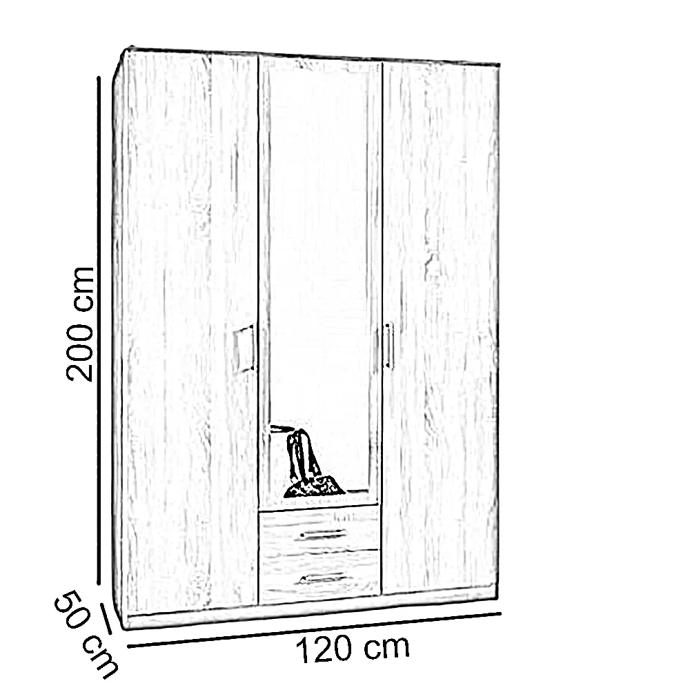 دولاب خشب ام دي اف بمرايا، 120*50*200 سم