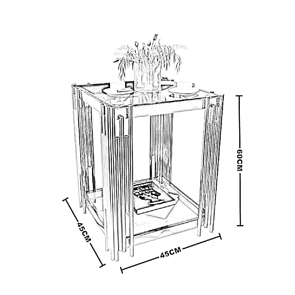 ترابيزة جانبية ستيل بسطح زجاج، 45*45*60 سم