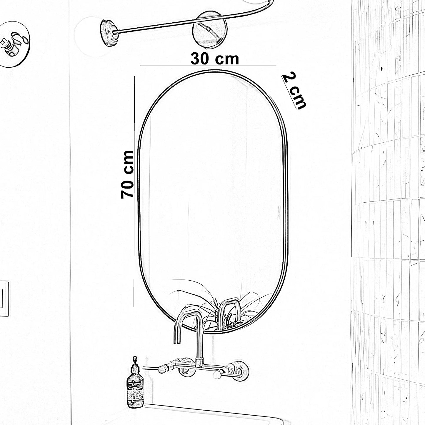 مرايا حائط بإطار خشب ام دي اف، 30*2*70 سم