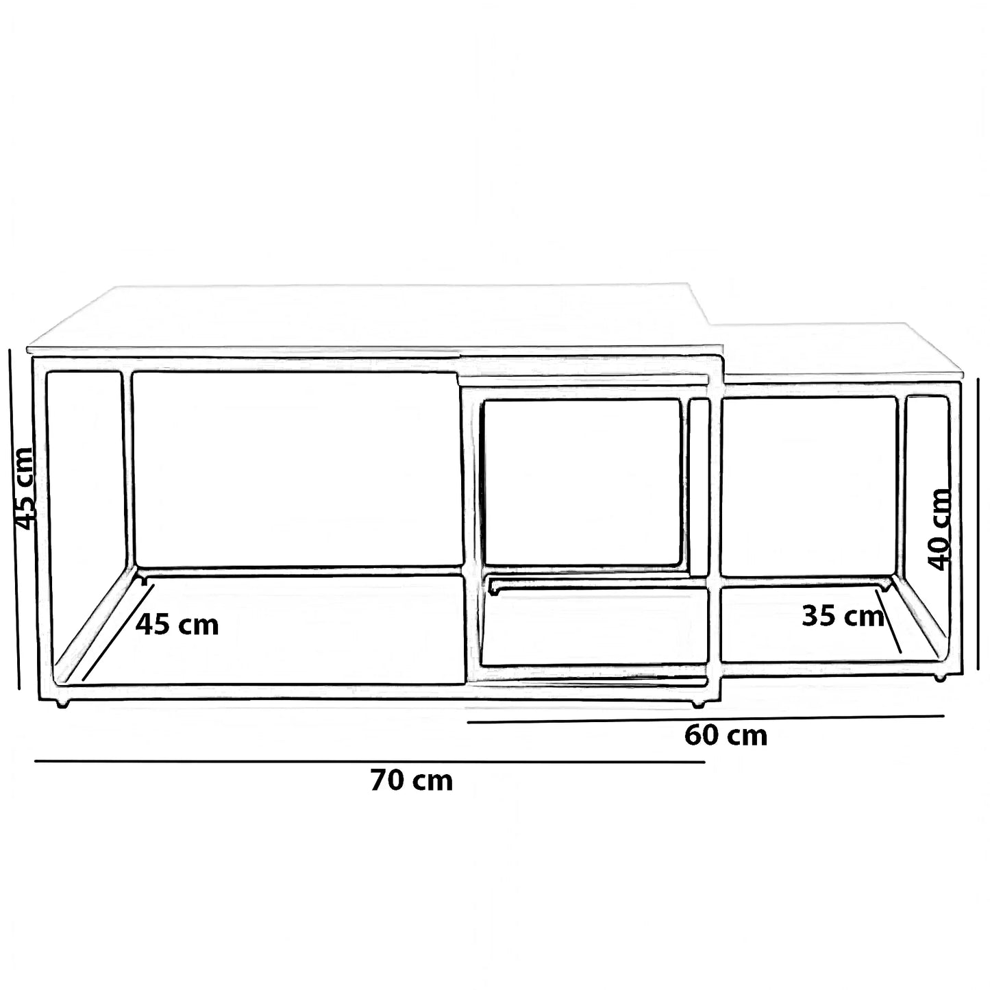 طقم ترابيزات قهوة متداخلة ستيل بسطح خشب، قطعتين