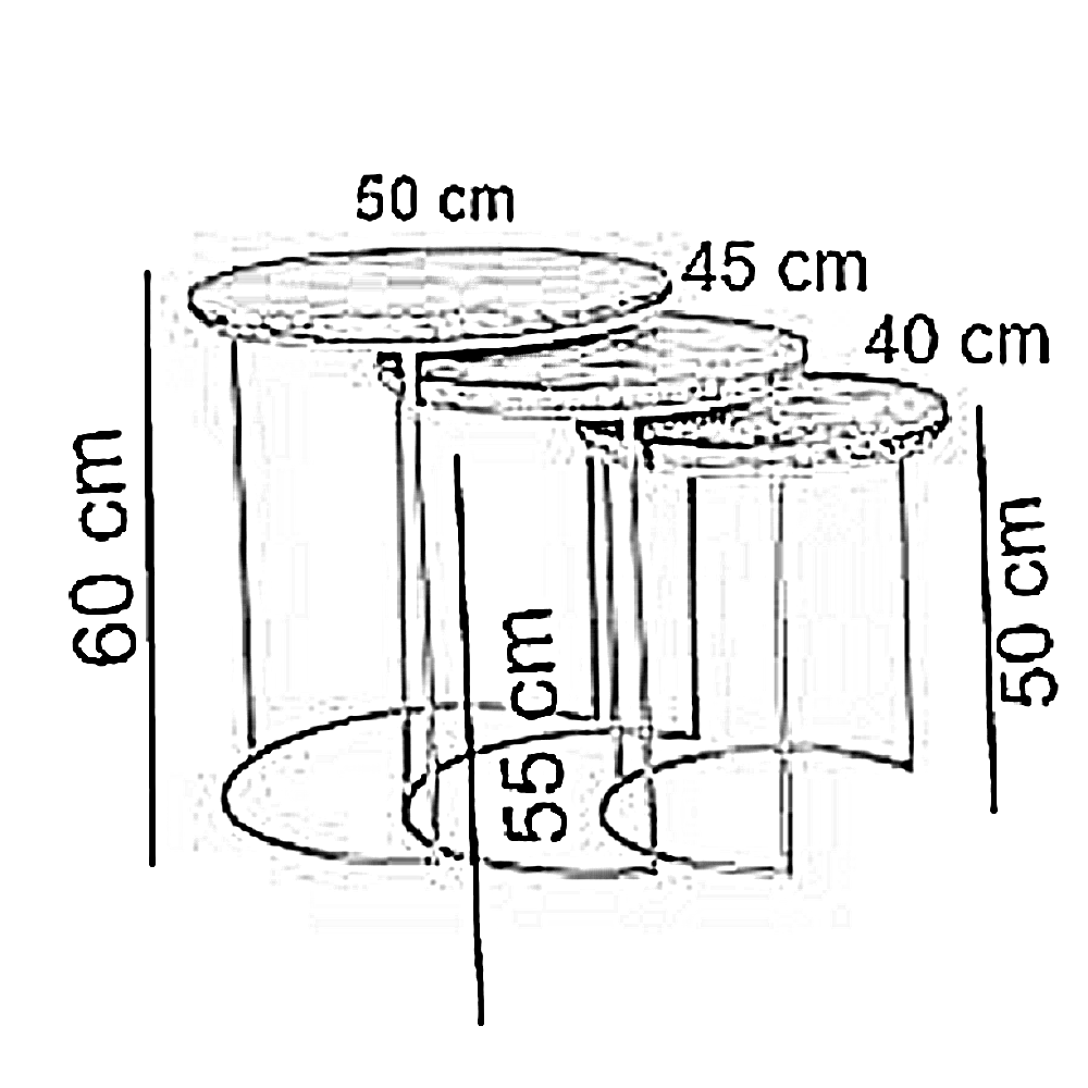 ترابيزة جانبية متداخلة معدن بسطح جرانيت، 3 قطع