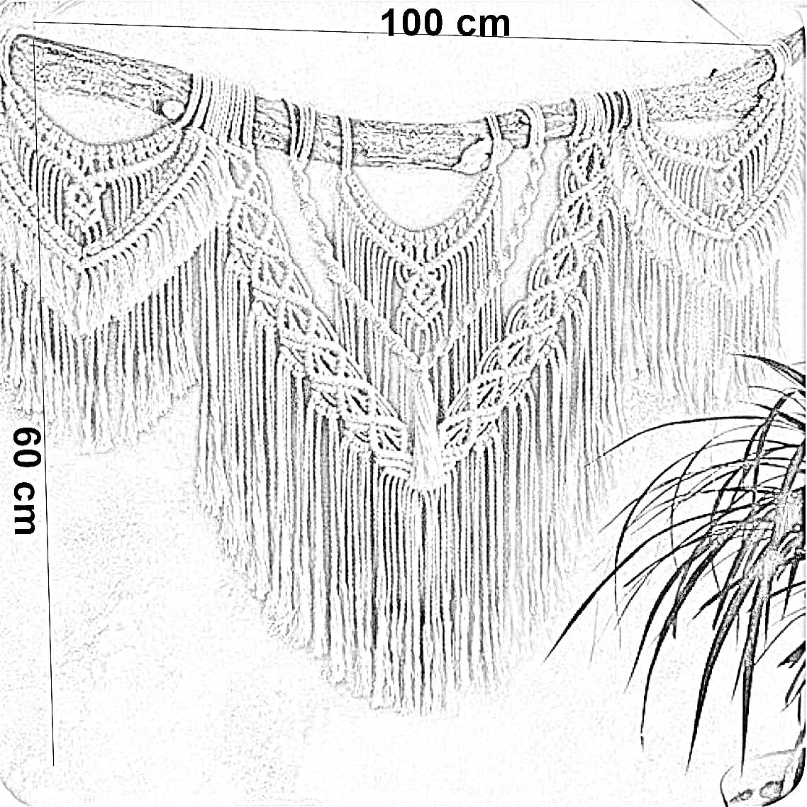 مكرمية حائط خشب طبيعي وقطن، 100*60 سم