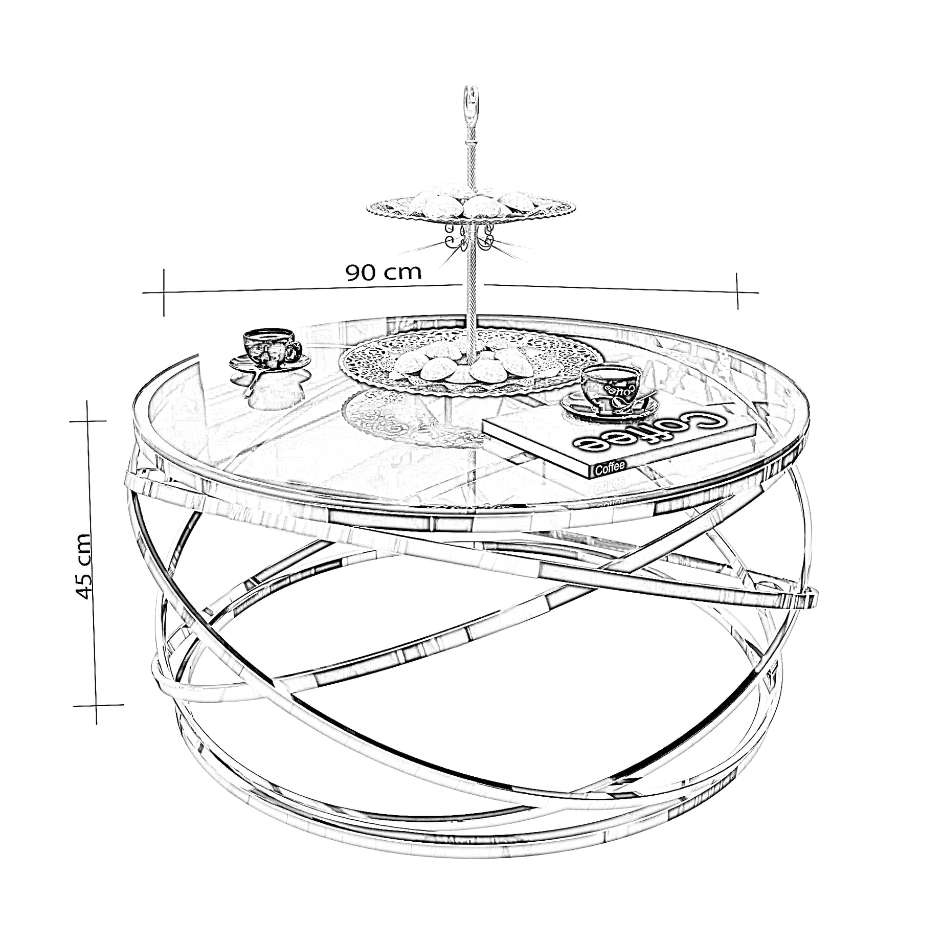 ترابيزة قهوة بسطح زجاج، 90*45 سم