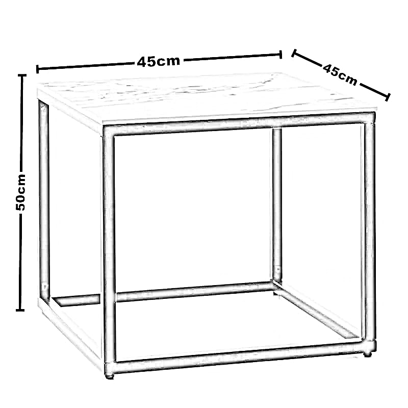 ترابيزة جانبية ستيل بسطح رخام، 45*45*50 سم