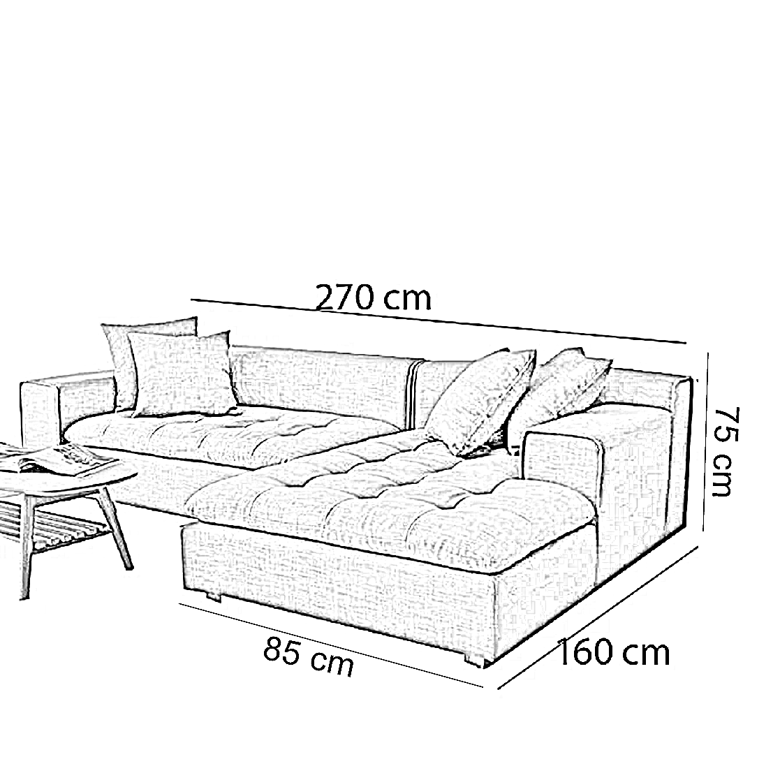 ركنة خشب زان، 250*160*75 سم