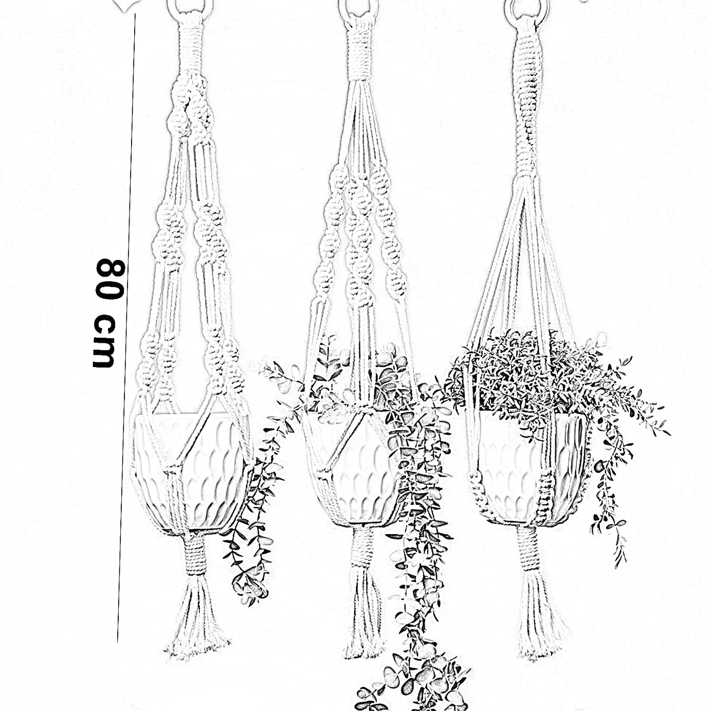 طقم حامل اواني زرع مكرمية قطن، 80 سم - 3 قطع
