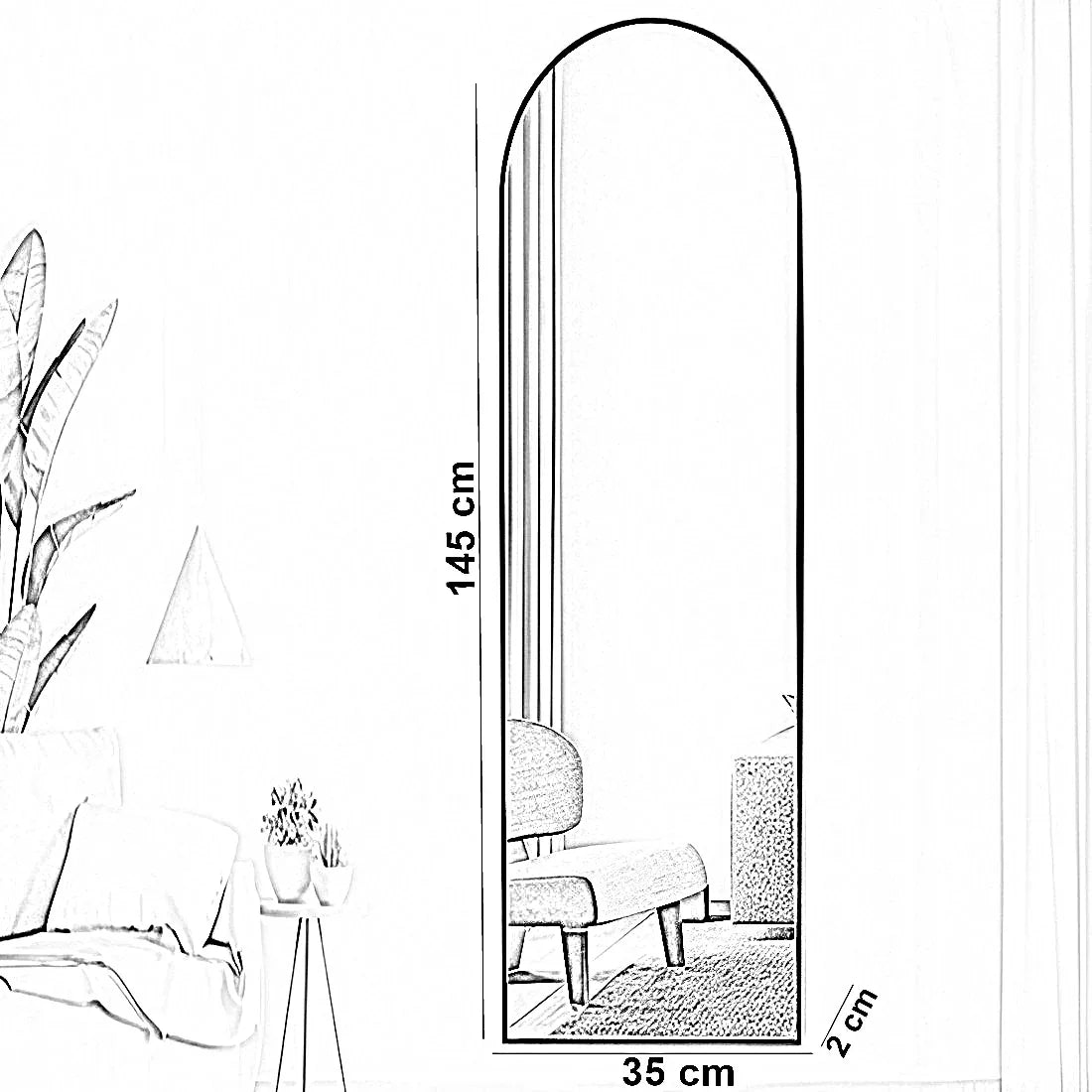 مرايا حائط بإطار خشب ام دي اف، 35*2*145 سم