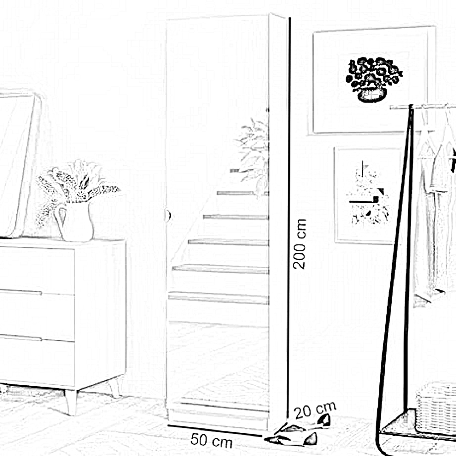 دولاب اكسسوارات بمرايا، 50*20*200 سم