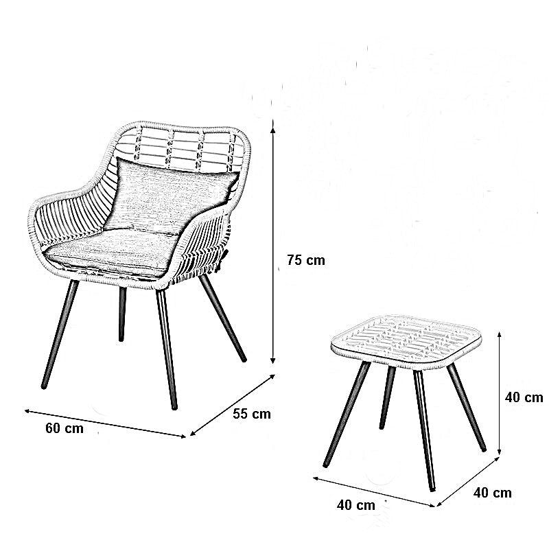 طقم خارجي ستيل و راتان، 3 قطع