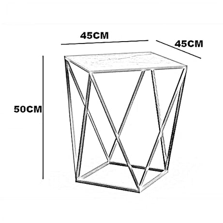 ترابيزة جانبية ستيل بسطح رخام، 45*45*50 سم