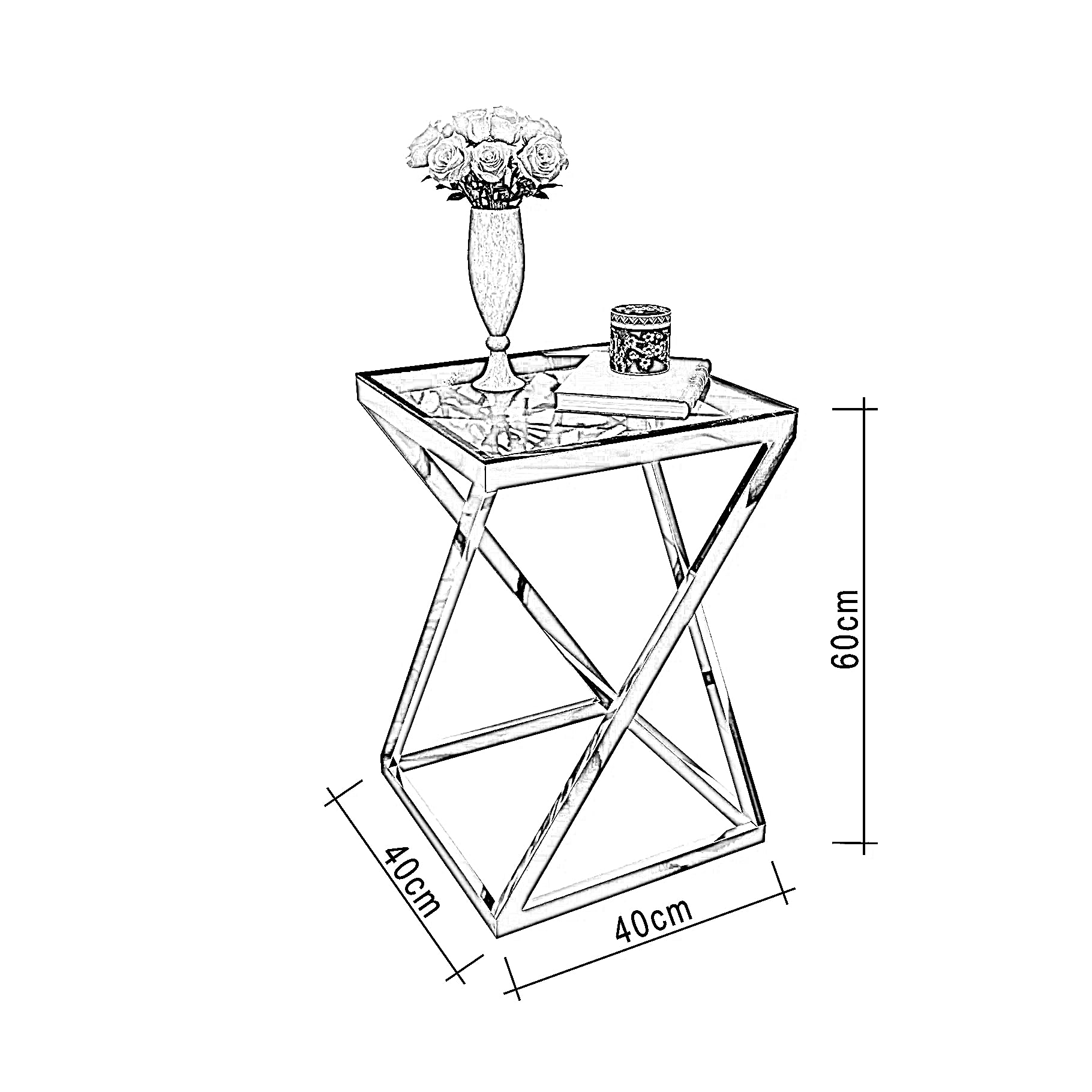 ترابيزة جانبية ستيل بسطح زجاج، 40*40*60 سم