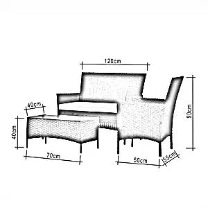 طقم للحدائق معدن و راتان، 4 قطع