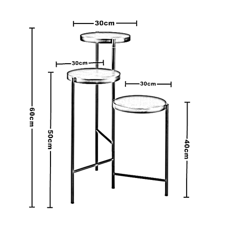 طقم ترابيزات جانبية ستيل بسطح خشب، 3 قطع