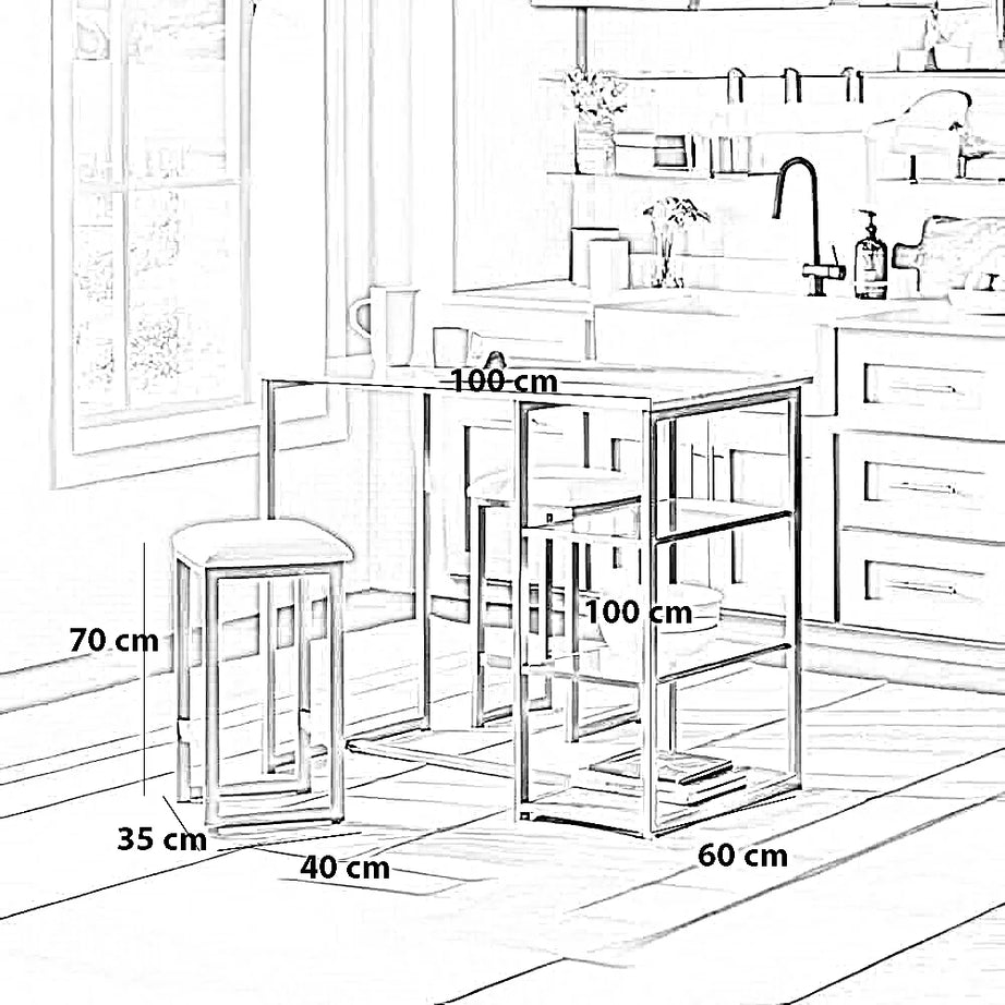 طقم سفرة ستيل و خشب ام دي اف، 3 قطع