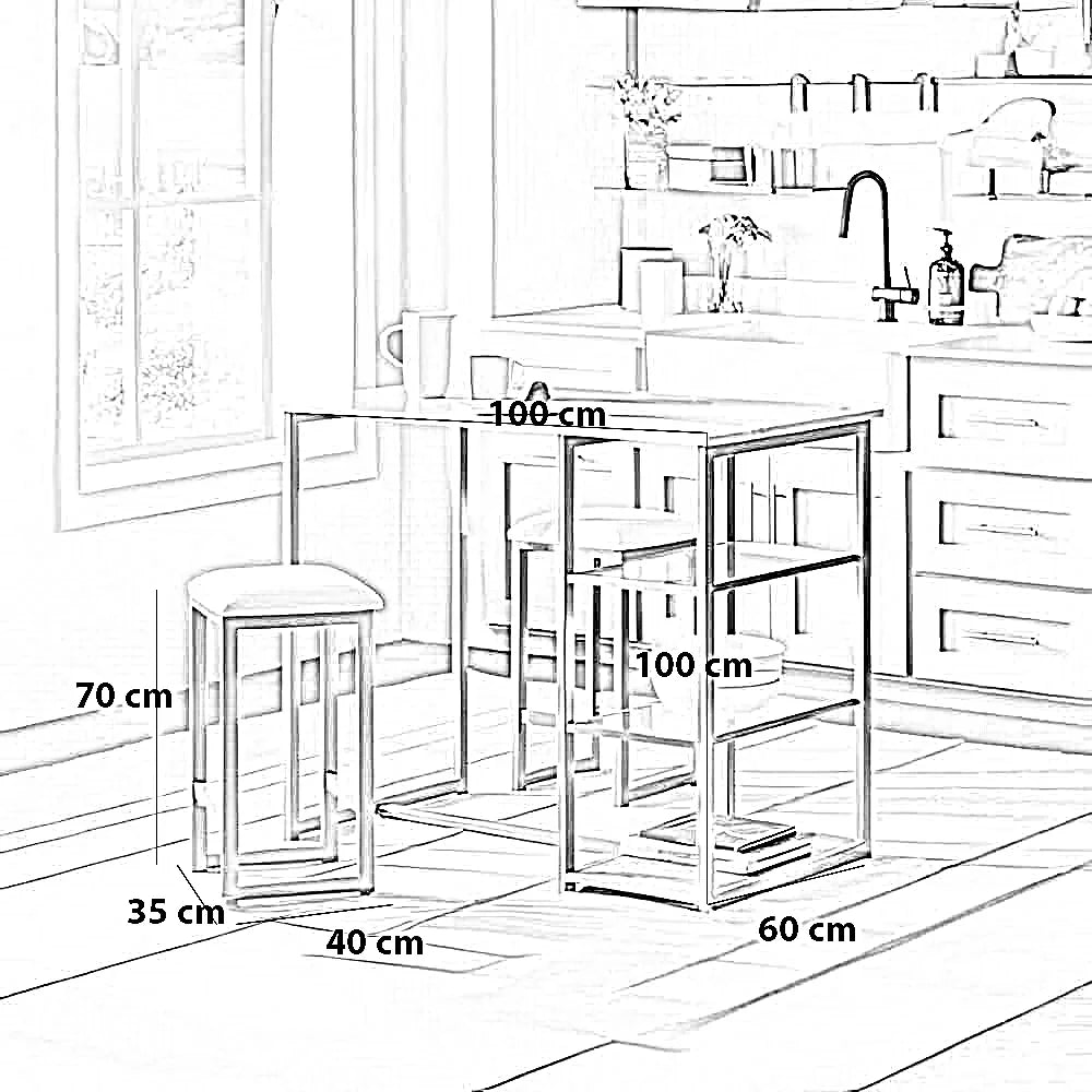 طقم سفرة ستيل و خشب ام دي اف، 3 قطع