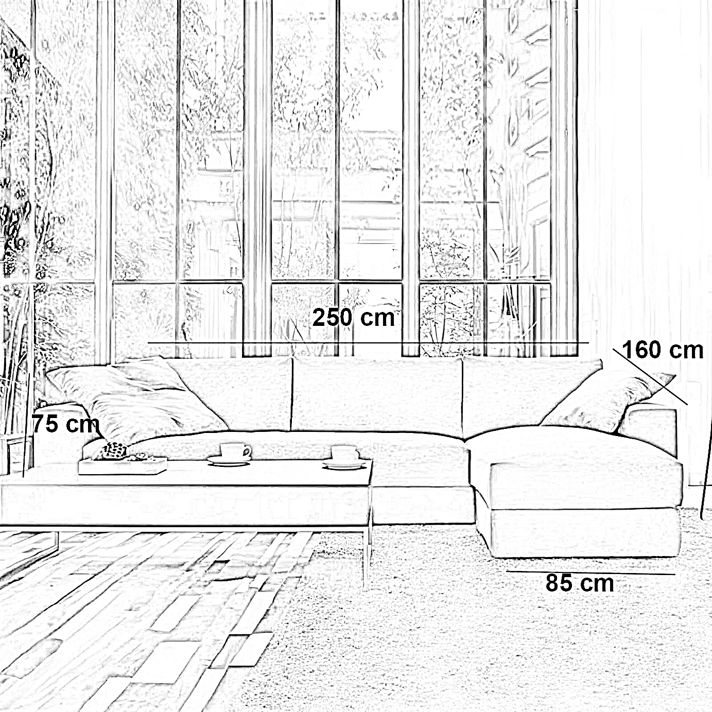 ركنة خشب زان، 250*160*85*75 سم