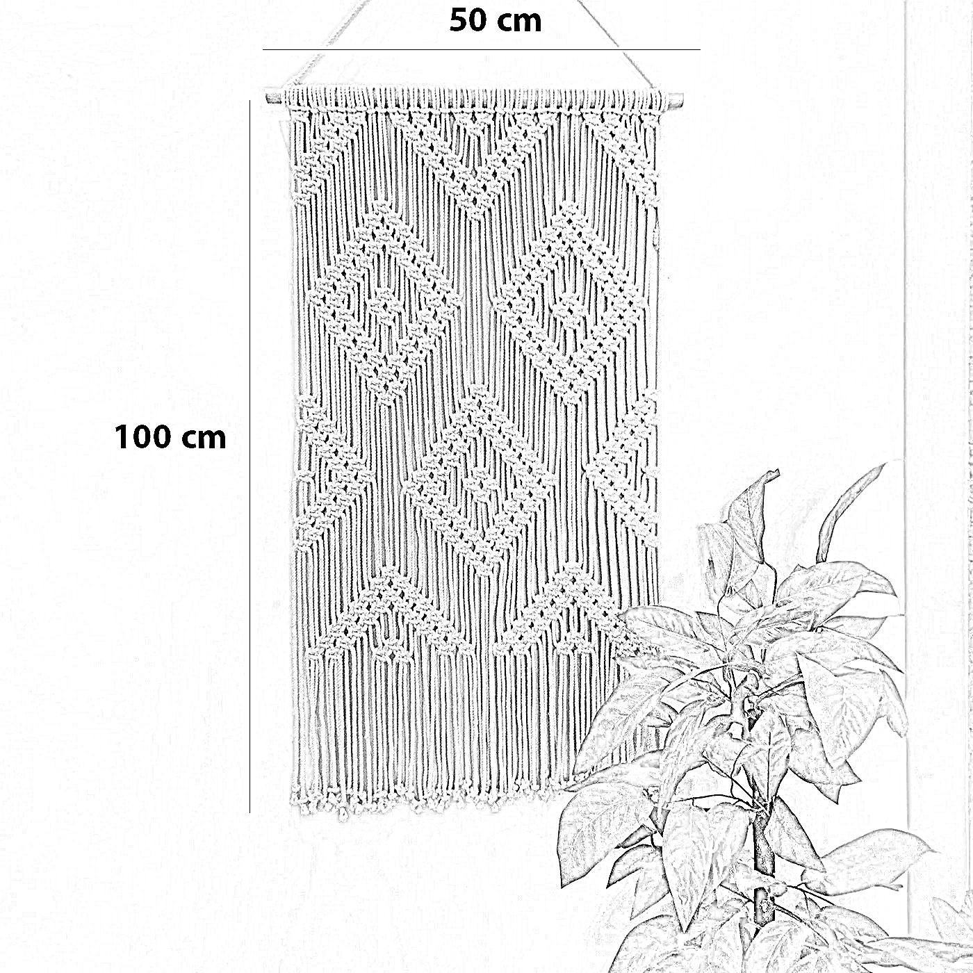 مكرمية حائط قطن وخشب موسكي، 50*100 سم