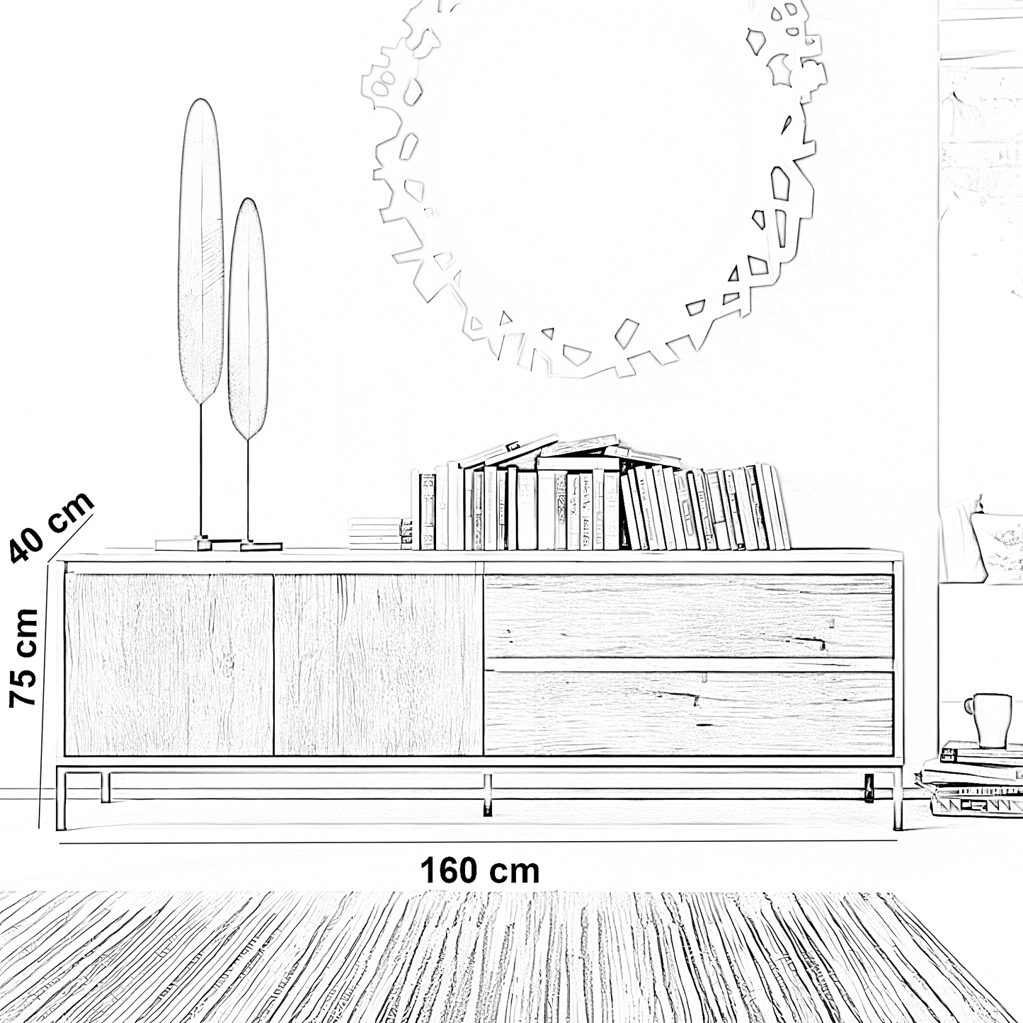 بوفيه خشب ام دي اف، 160*40*75 سم