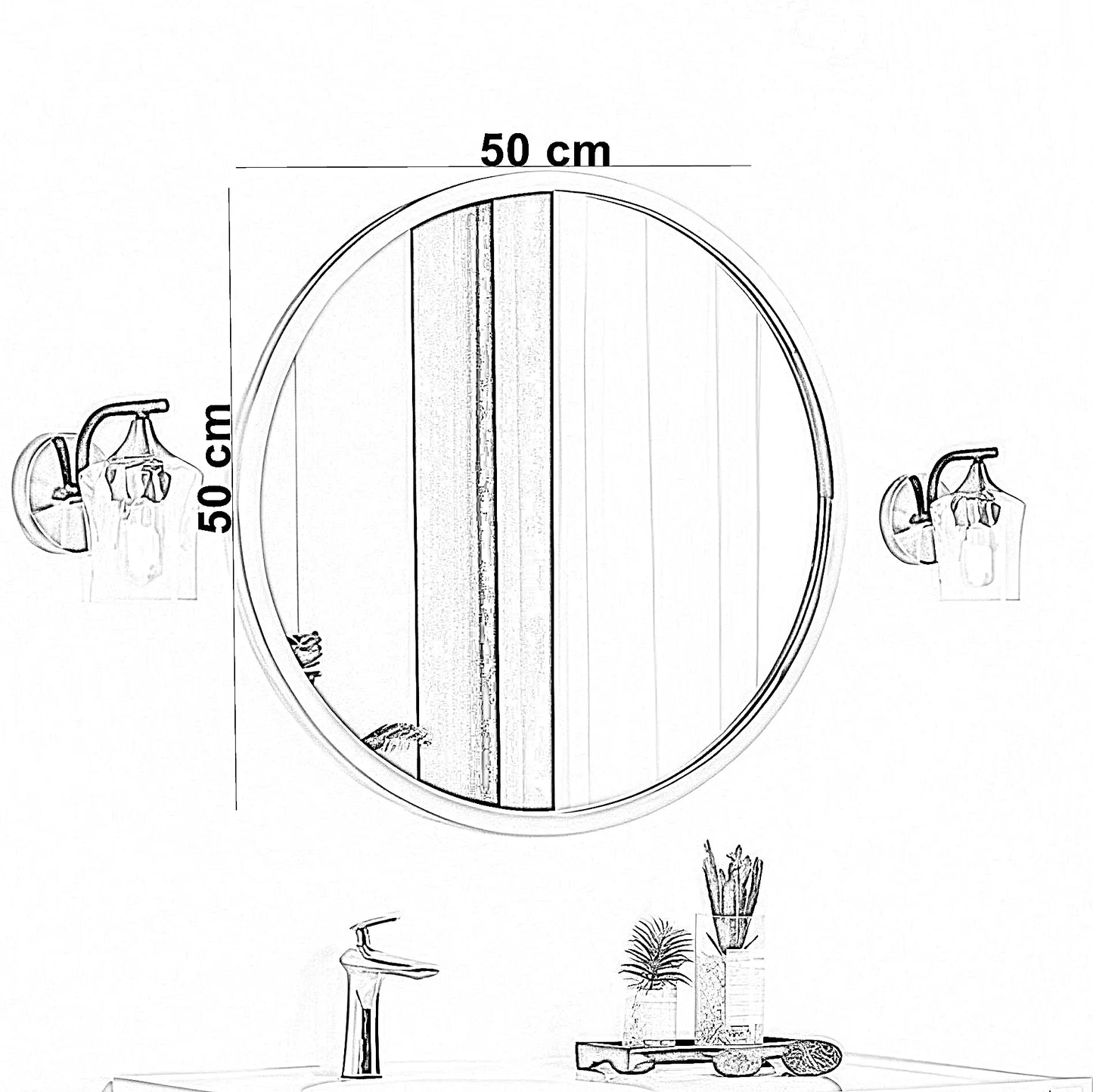 مرايا حائط بإطار خشب ام دي اف، 50*50 سم