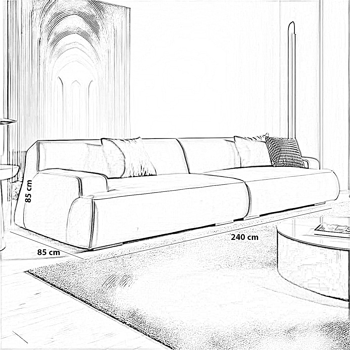 كنبة خشب زان، 240*85*85 سم