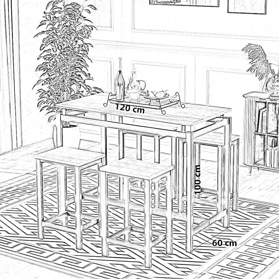 طقم سفرة ستيل وخشب ام دي اف، 5 قطع