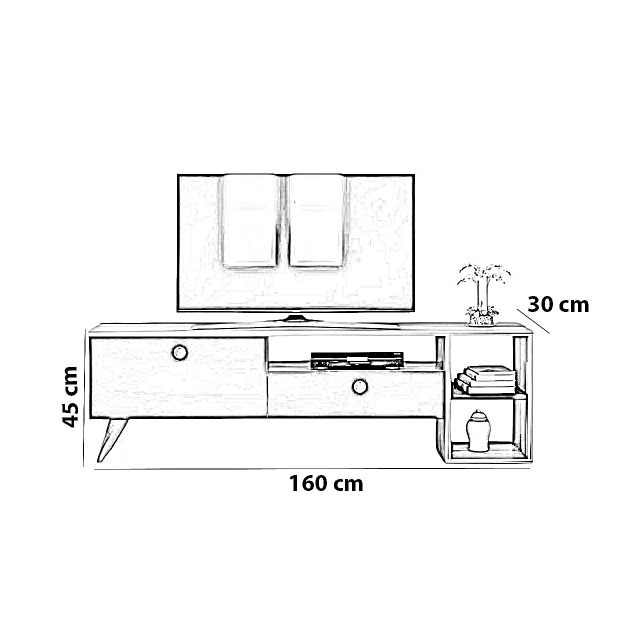 ترابيزة تليفزيون ام دي اف، 160*30*45 سم