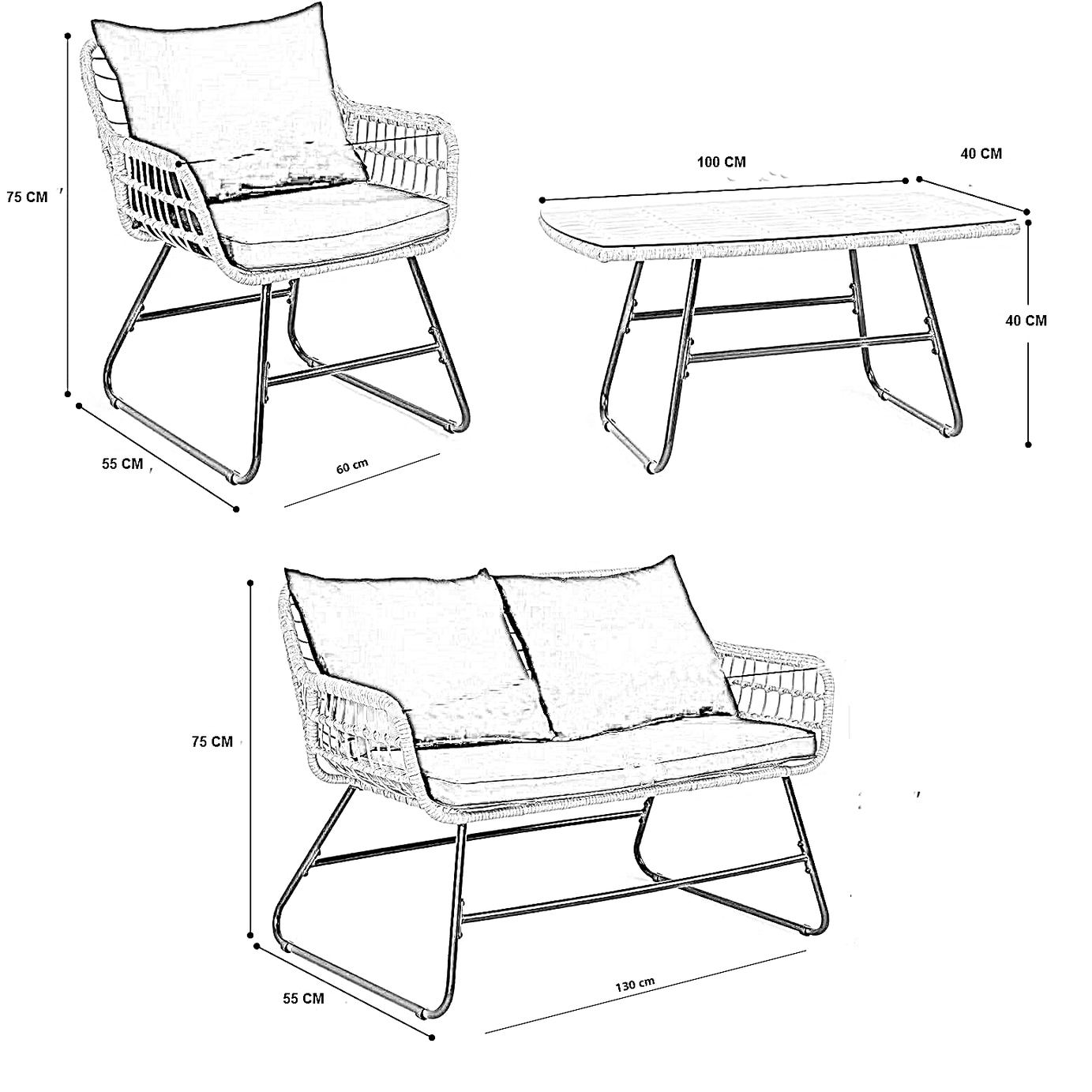 طقم خارجي ستيل و راتان، 4 قطع