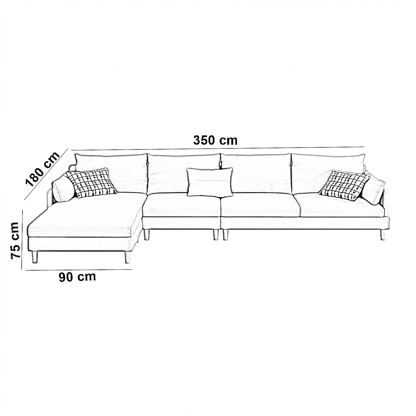 ركنة خشب زان، 350*180*75 سم