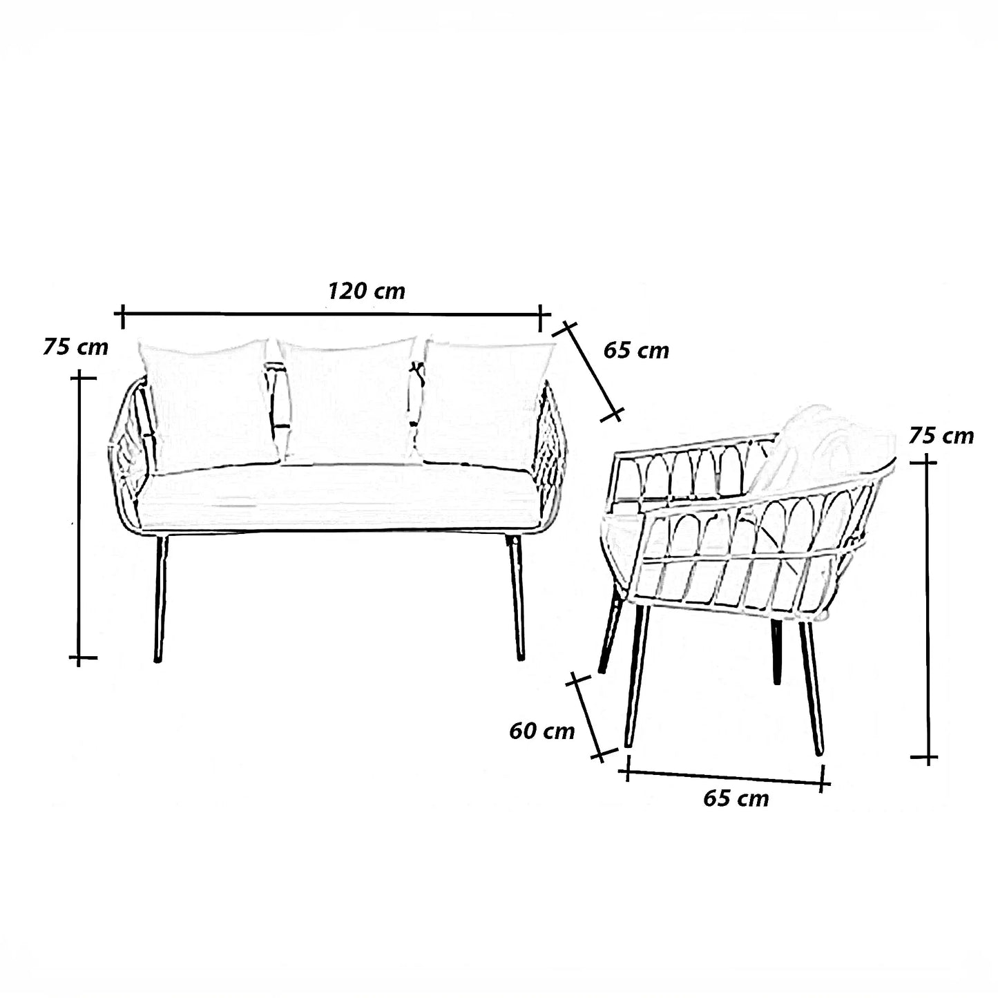 طقم للحدائق معدن و راتان، 3 قطع