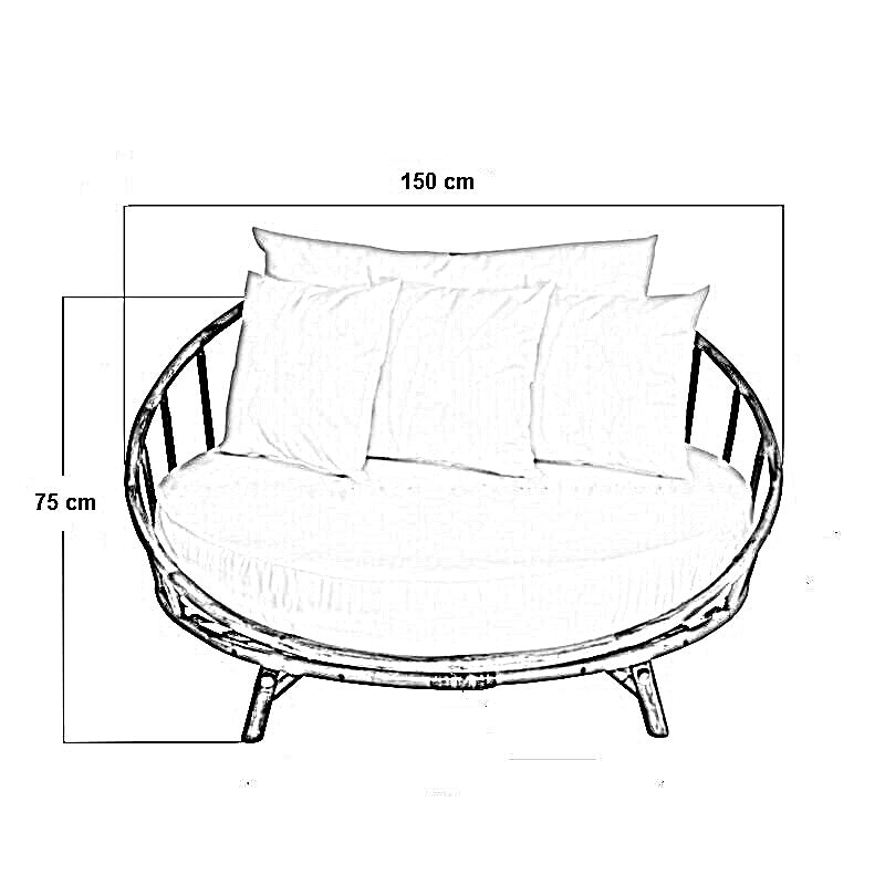 سرير خارجي ستيل و رتان، 150*150*75 سم