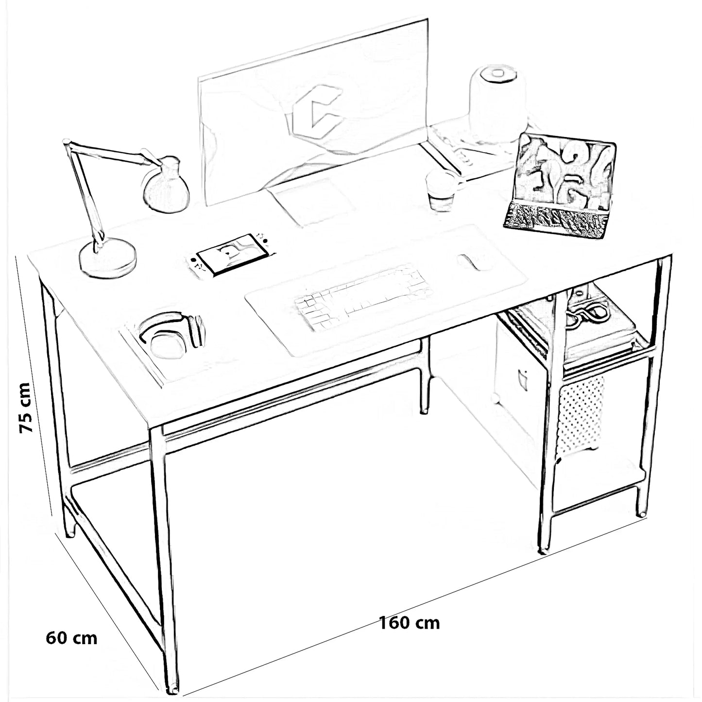 مكتب معدن، 160*60*75 سم
