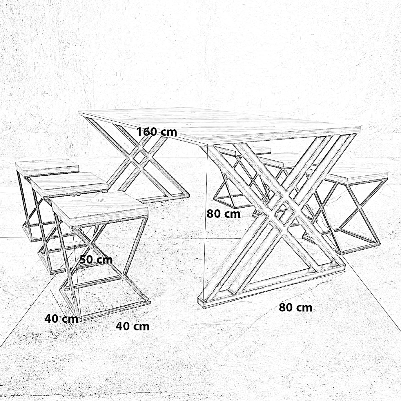 طقم سفرة ستيل وخشب ام دي اف، 7 قطع