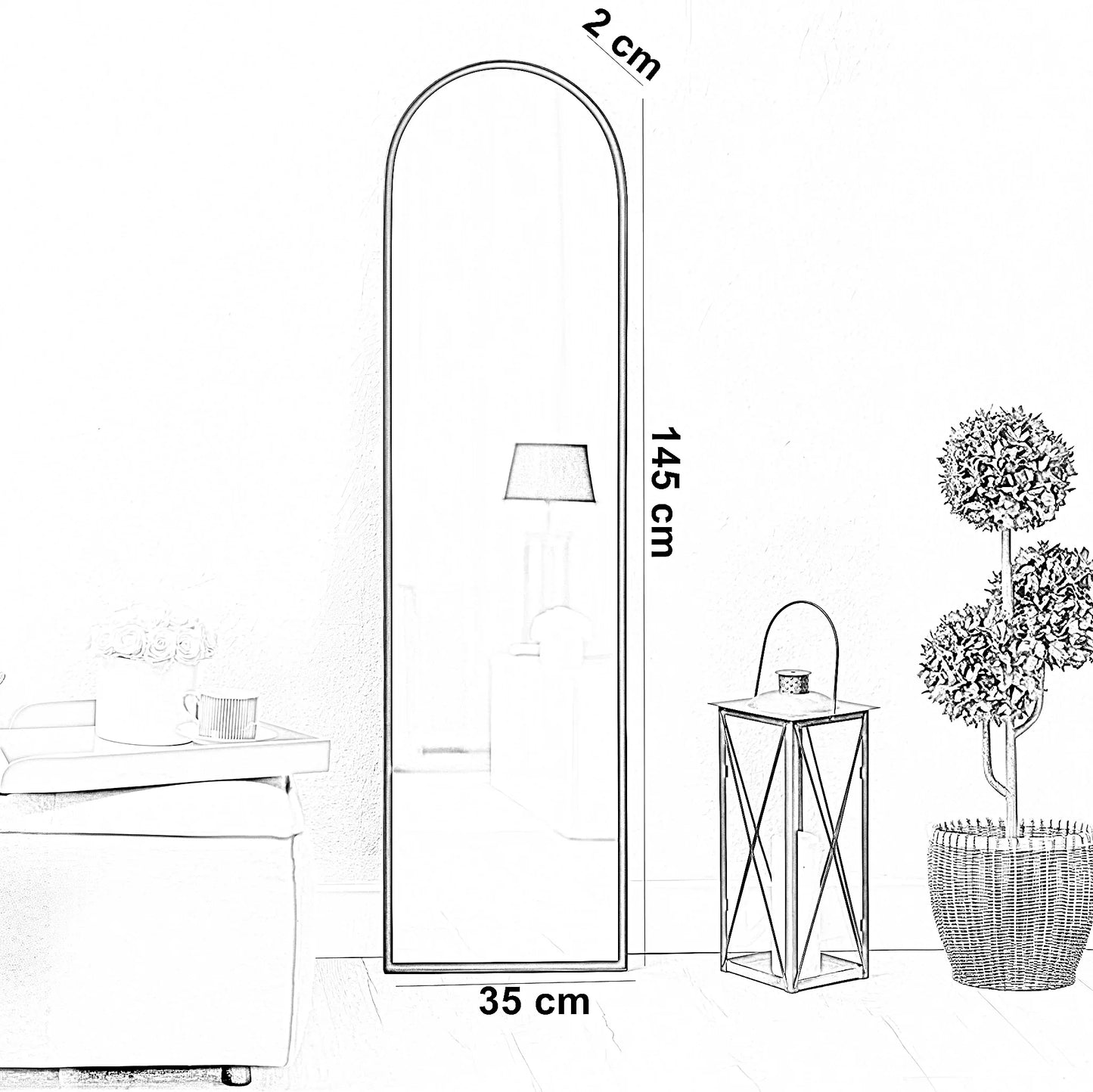 مرايا ستاند بإطار خشب ام دي اف، 35*2*145 سم