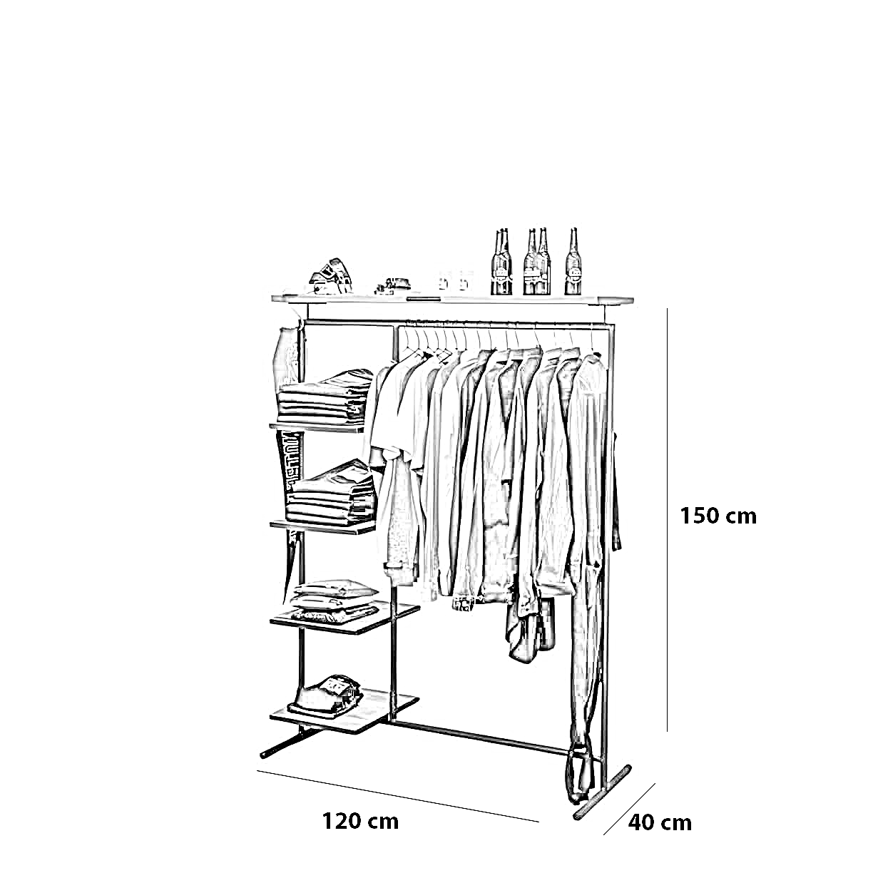 علاقه ملابس ستيل و خشب ام دي اف، 120*40*150 سم