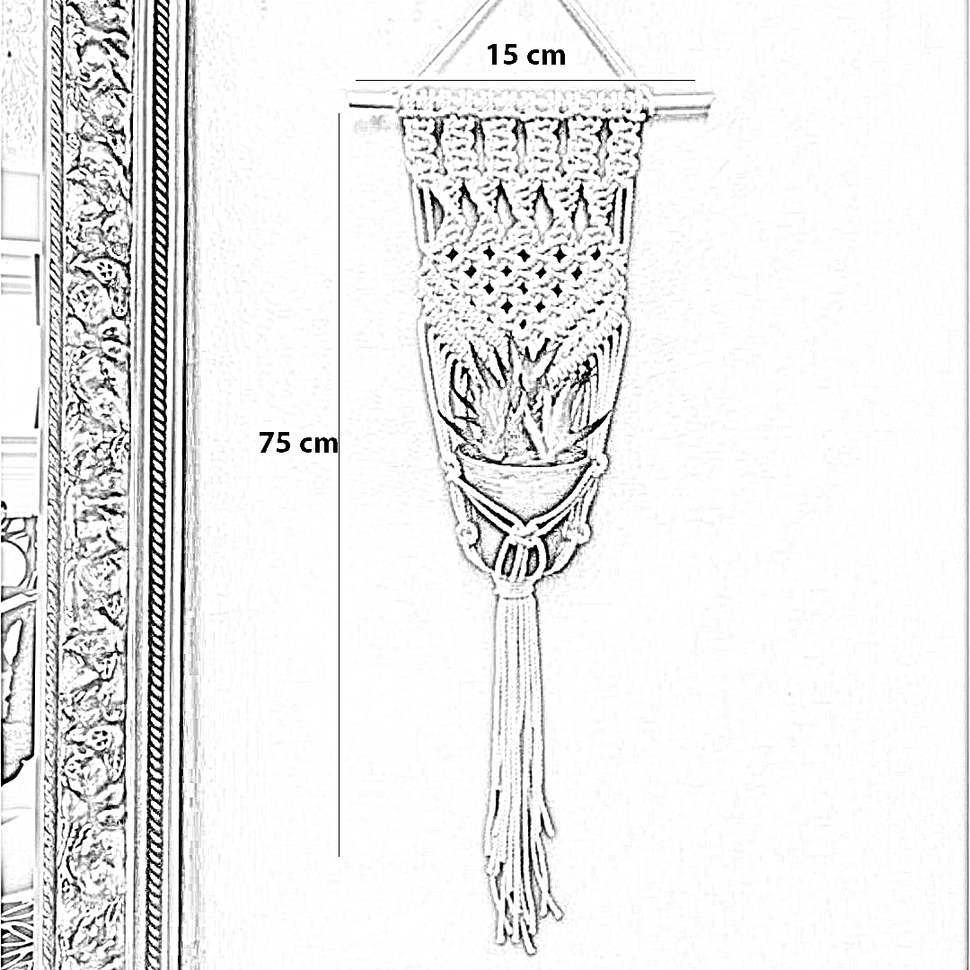 مكرمية حامل أواني زرع قطن و موسكي، 15*75 سم