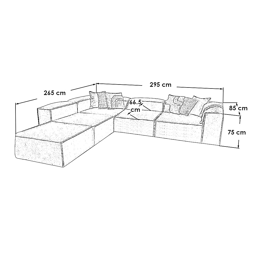 ركنة و 2 بف خشب زان، 295*265*85*75 سم