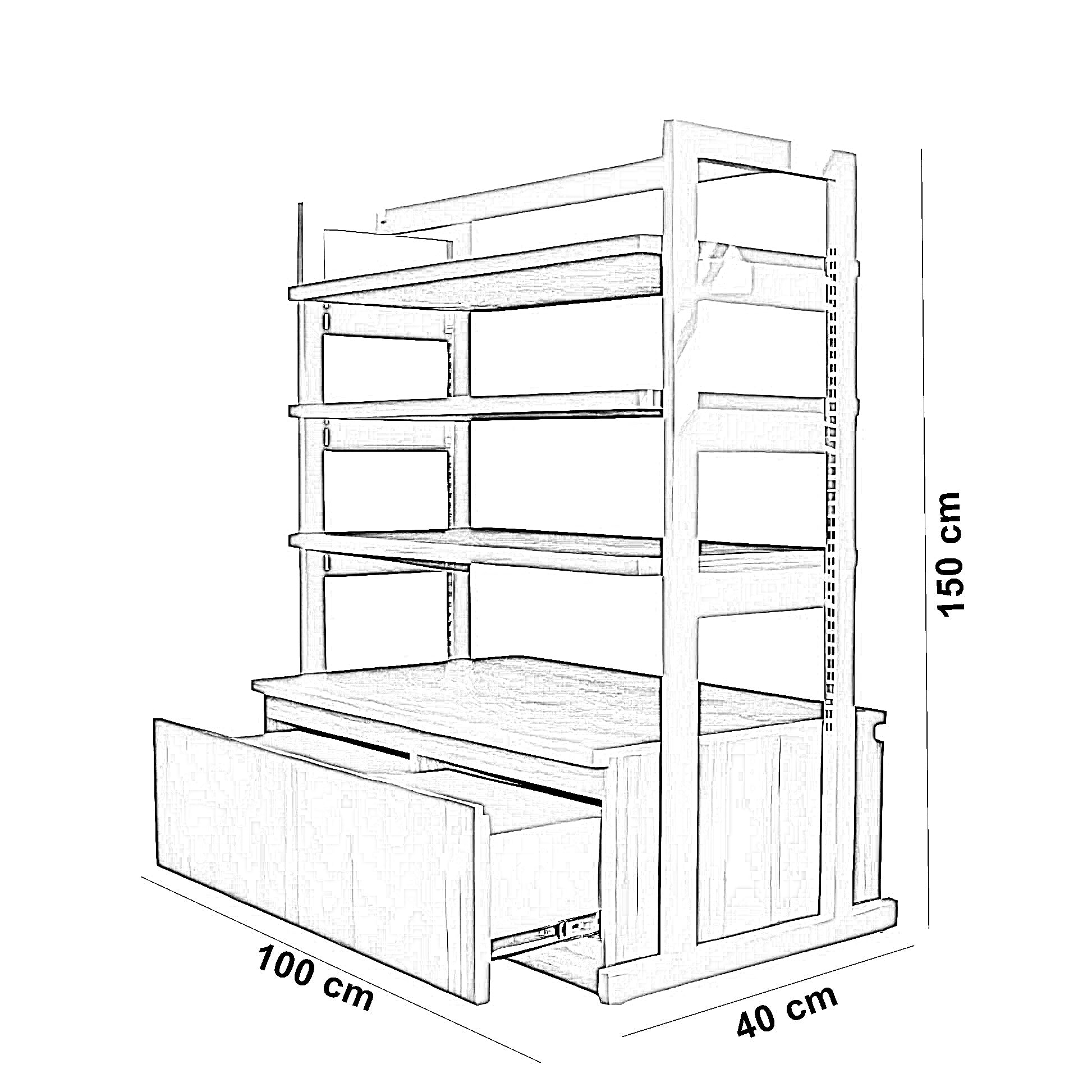 وحدة أرفف معدن، 100*40*150 سم