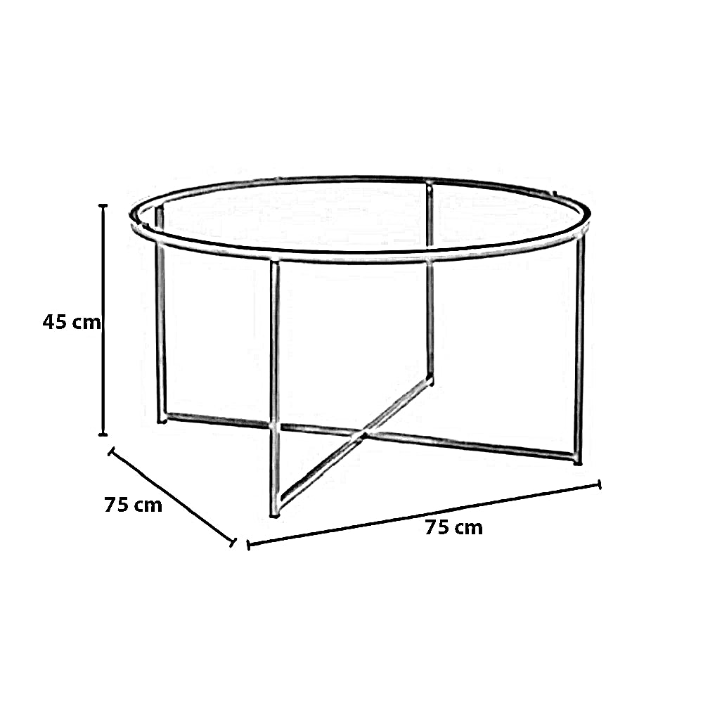 ترابيزة قهوة ستيل بسطح زجاج، 75*75*45 سم