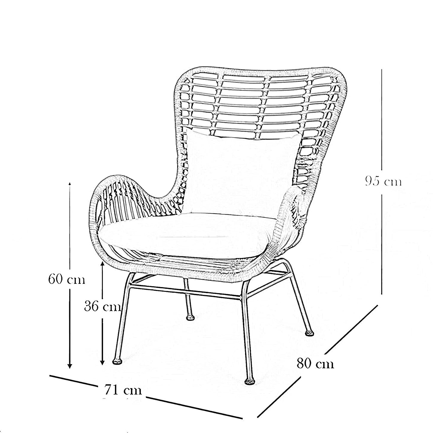 طقم للحدائق معدن و راتان، 5 قطع