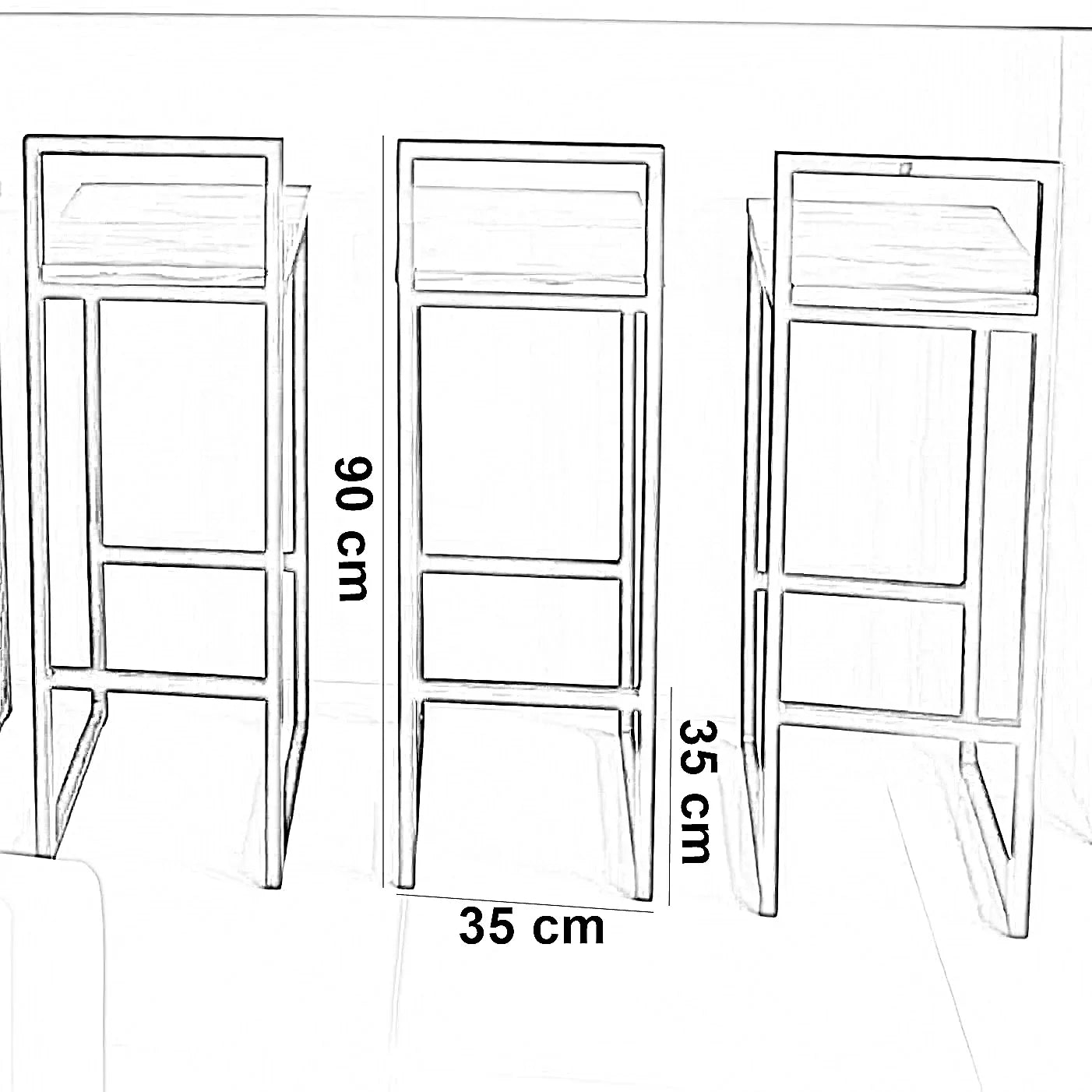 كرسي بار ستيل و ام دي اف، 35*35*90 سم