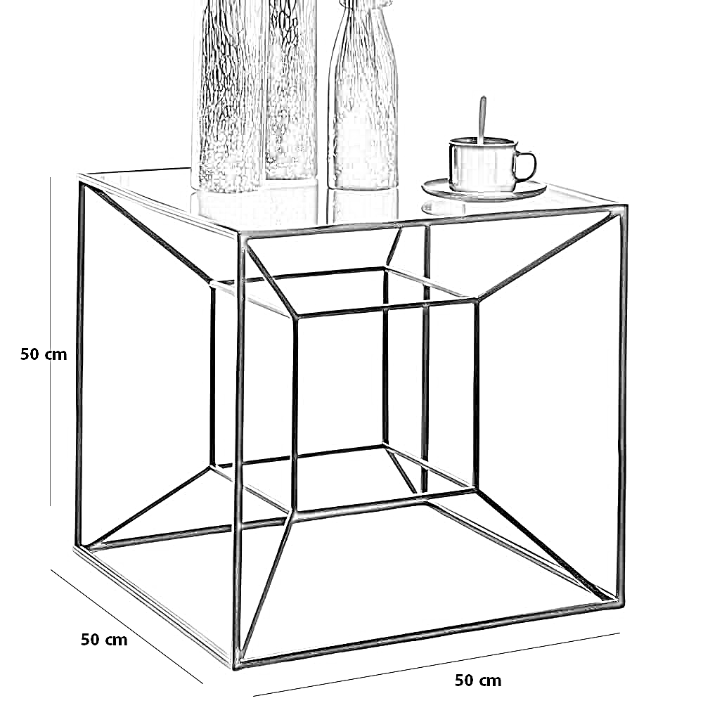 ترابيزة جانبية ستيل و زجاج، 50*50*50 سم