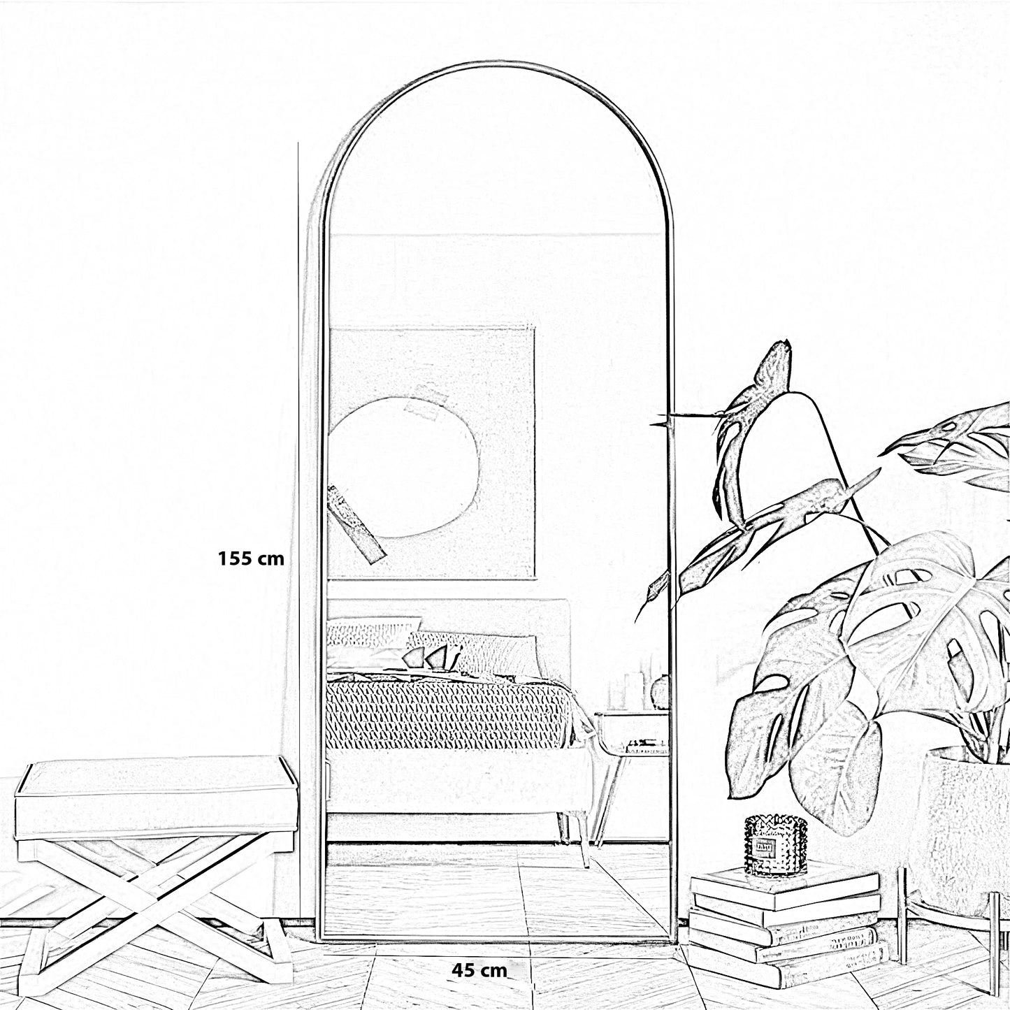 مرايا بإطار خشب، 45*2*155 سم