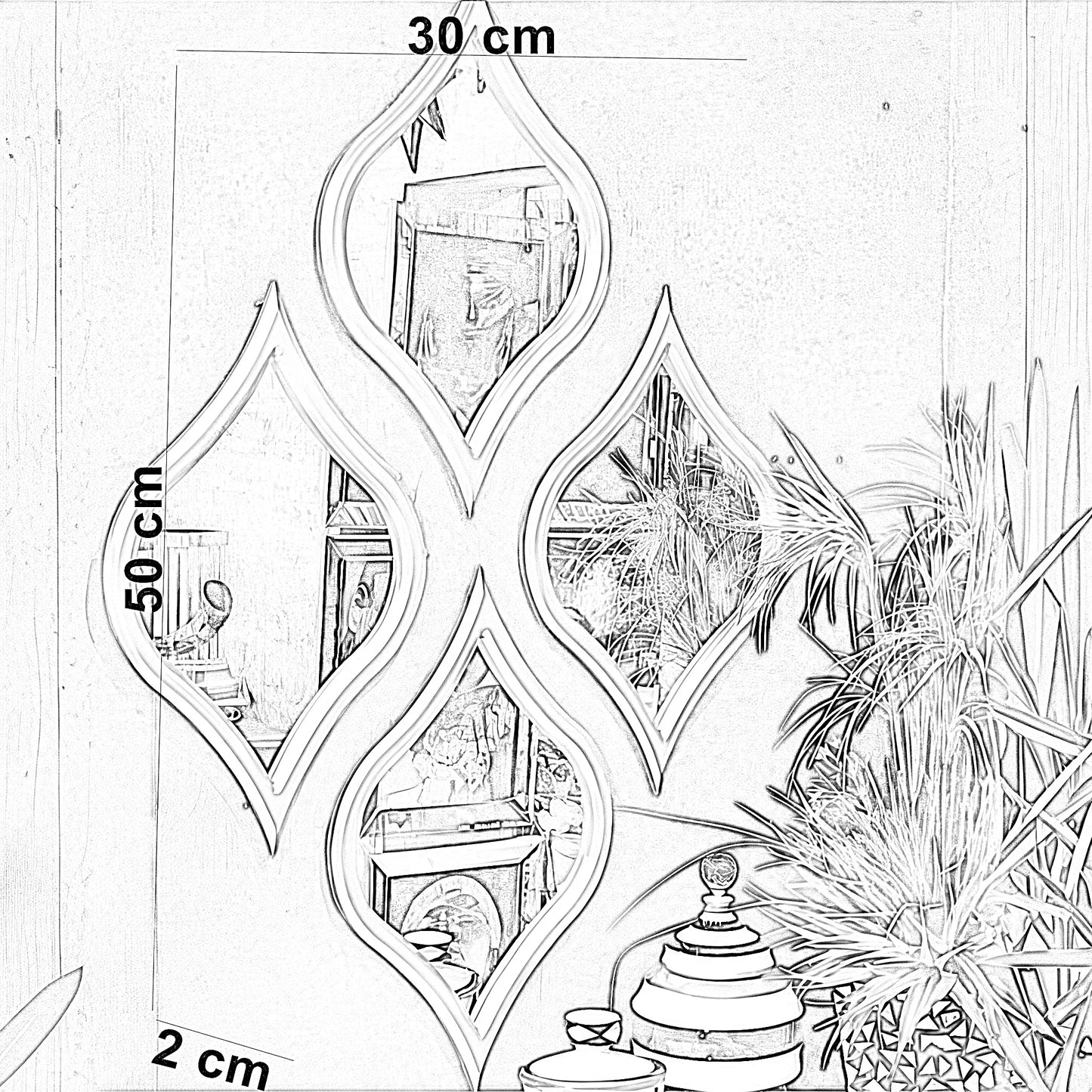 طقم مرايات حائط بإطار خشب ام دي اف، 4 قطع