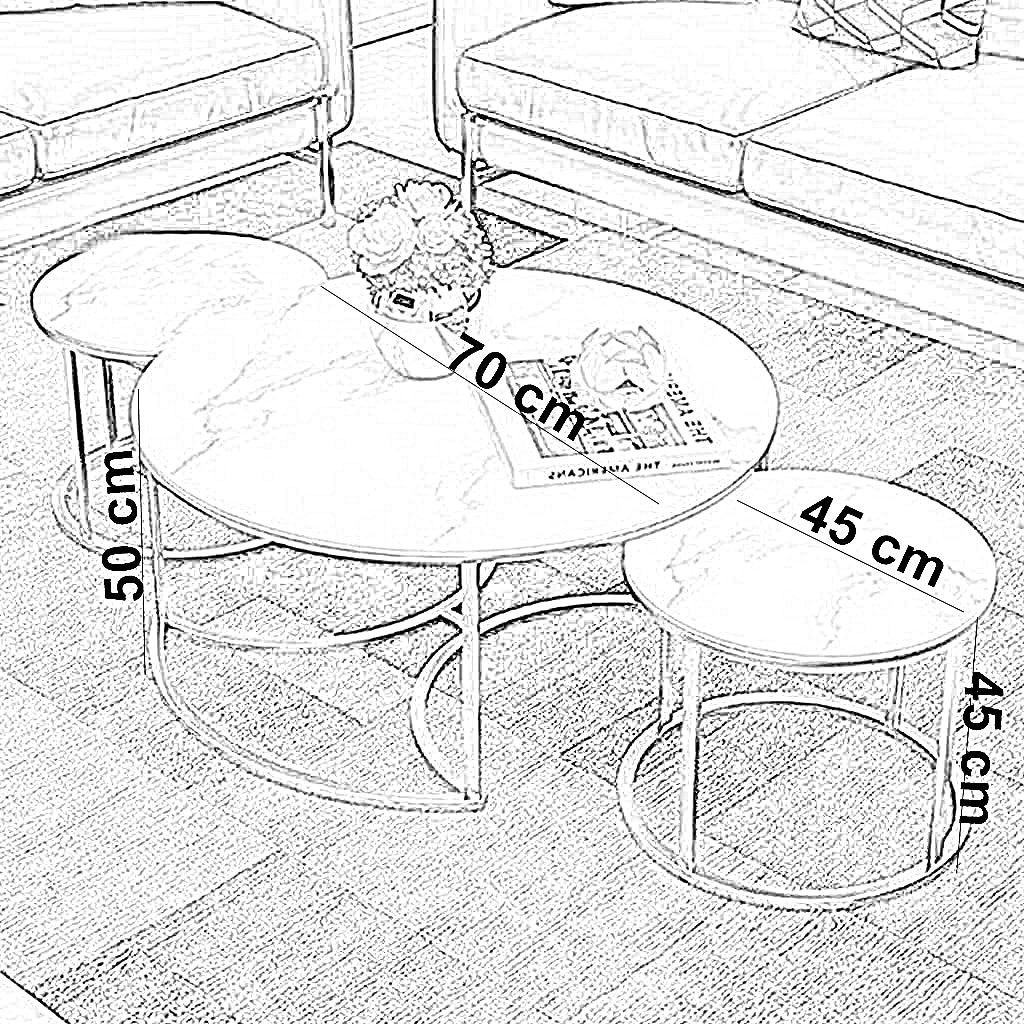 طقم ترابيزات قهوة متداخلة ستيل ورخام، 3 قطع - صورة 3