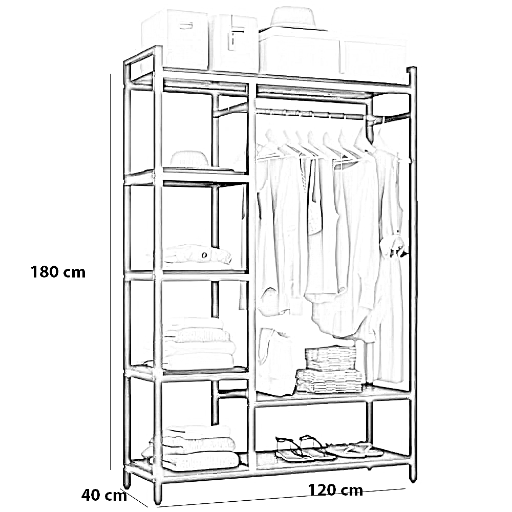 علاقه ملابس ستيل و خشب ام دي اف، 120*40*180 سم