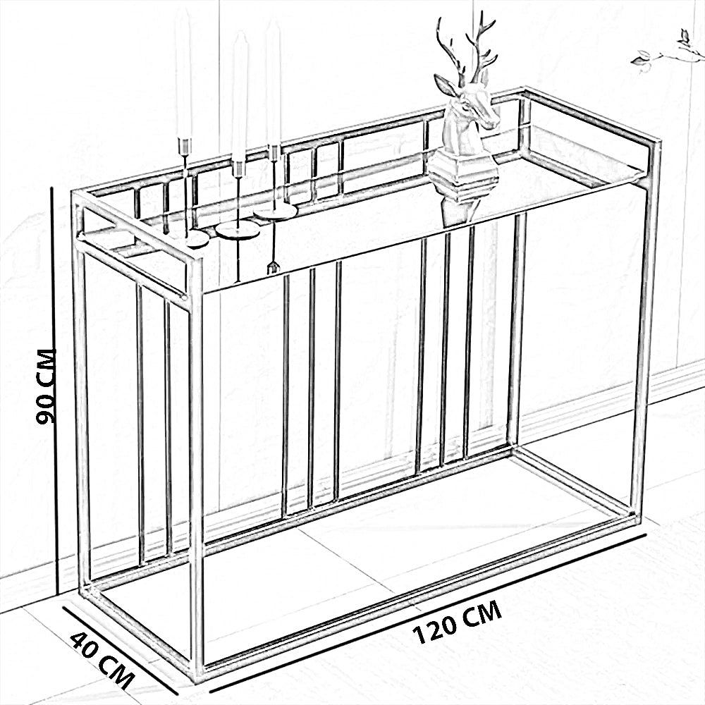 كونسول معدن بسطح زجاج، 120*40*90 سم