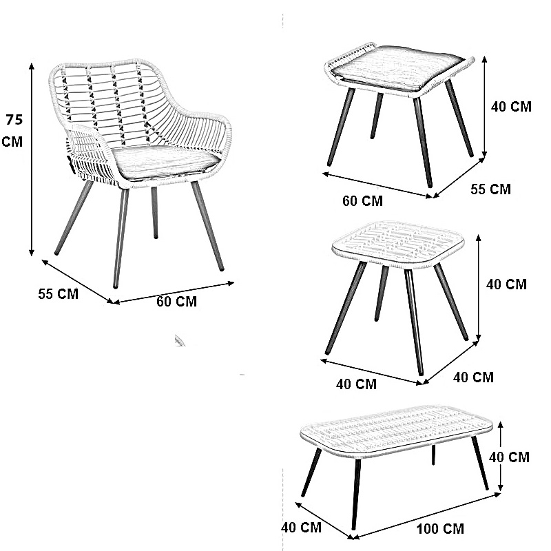 طقم خارجي ستيل و راتان، 9 قطع